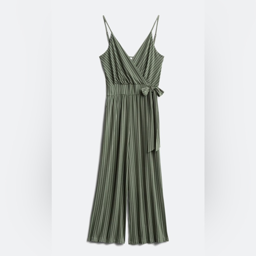 Kaileigh Olive Green Wrap Jumpsuit with Tie Waist